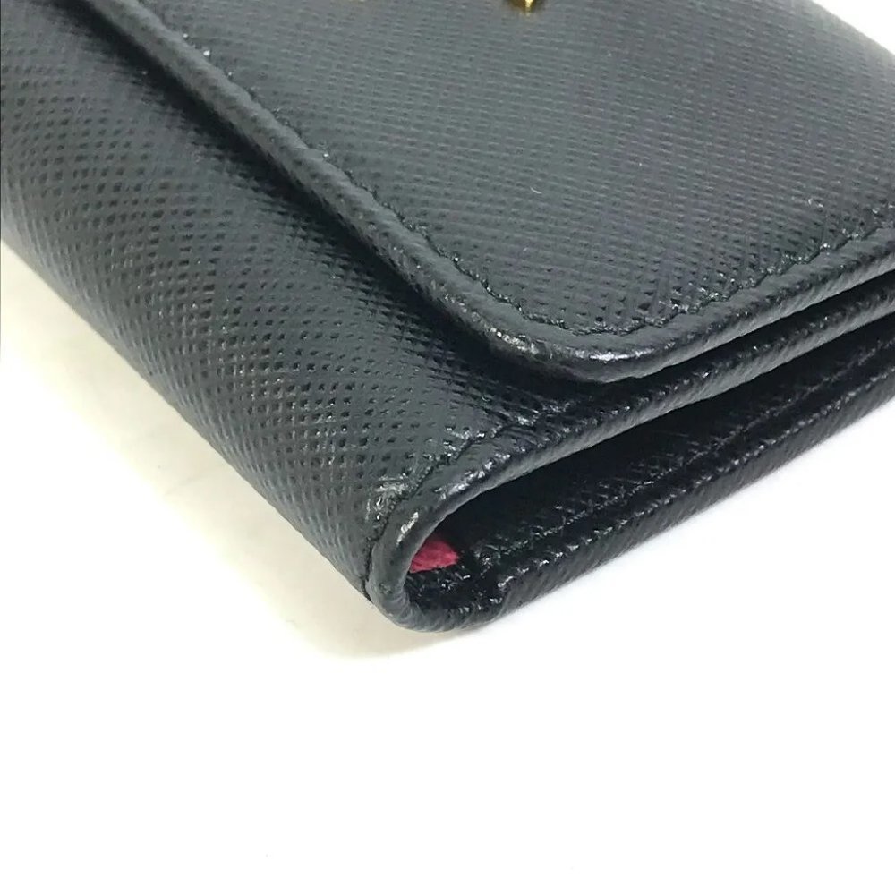 PRADA logo Key ring 4-Ring Key Case saffiano leather Black - Picture 3 of 12